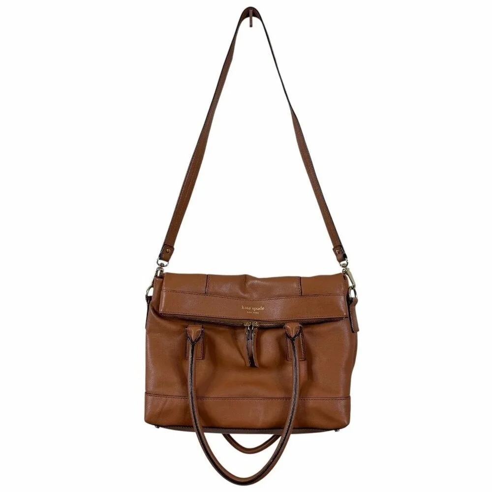 Kate Spade Cobble Hill Little Minka WKRU1251 Saddle Brown Leather Satchel Crossb